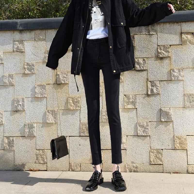 

Тонкие джинсы с девятью точками для студенток, новый стиль был худым и высоким, универсальная верхняя одежда, эластичные брюки-карандаш, тренд, универсальные низы 32 чёрный