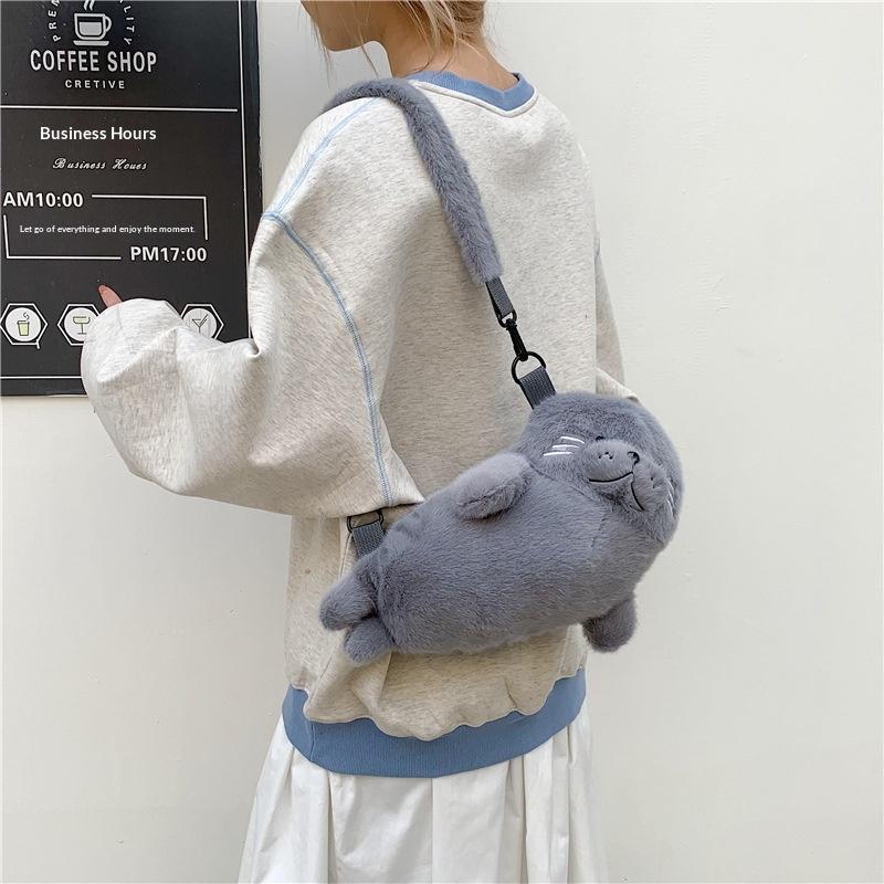 1 ks Rozkošná měkká kreslená těsnění Kabelka Nastavitelné popruhy Crossbody taška Zesílená roztomilá těsnění Taštička přes rameno Dárky