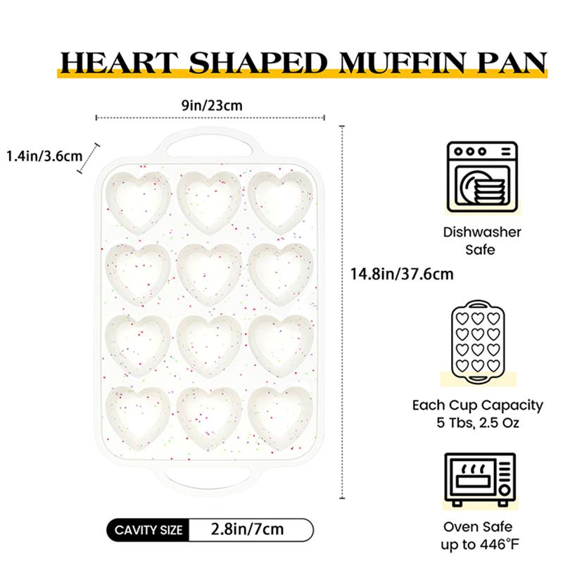 Love Shape Silicone Muffin Pans For Baking With Metal Reinforced Frame, Love Shape 12 Cups Regular Size