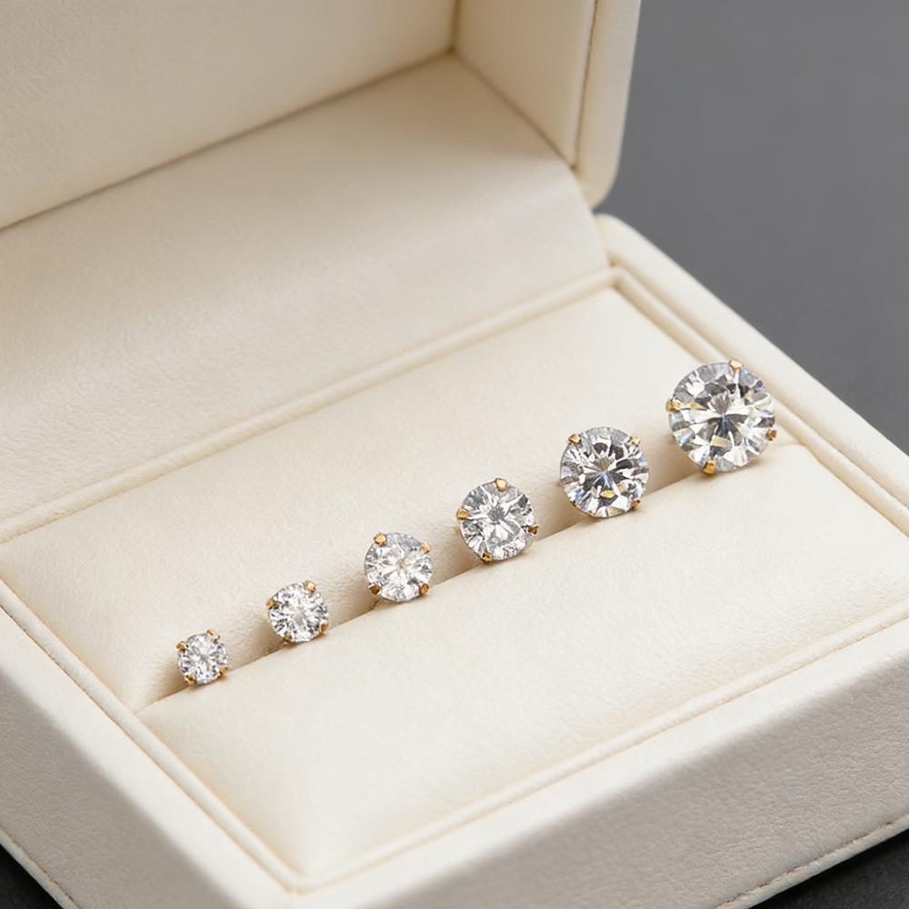 

1Pairs/2Pcs Stainless Steel Crystal Studs Earrings For Women Men 4 Prong Tragus Round Clear Cubic Zirconia Ear Zircon 8mm