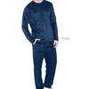 Mens Flannel Pajama Set Round Neck Long Sleeve Pants Soft Warm Loungewear Young Men