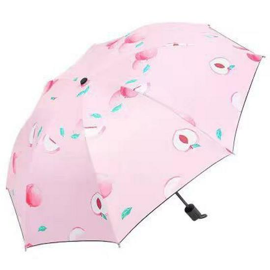 Three-Fold Manual Fruit Umbrella - Black Glue, Sunscreen, Dual Use for Rain/Sun, Anti-Ultraviolet, Cute Design.