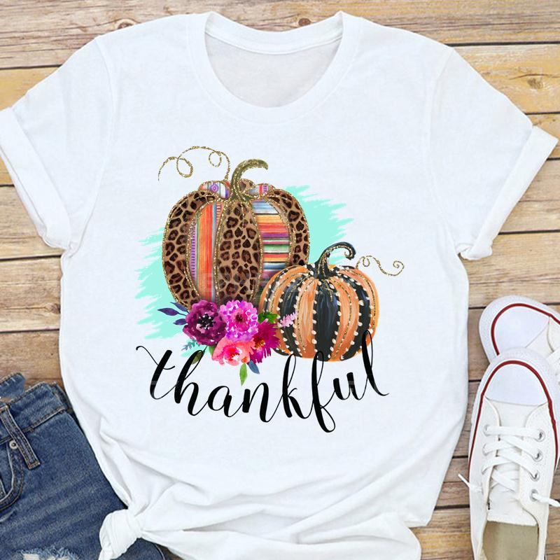 Summer Pumpkin Halloween Thanksgiving Cat with Pumpkin Print Short Sleeve T-shirt Graphic T Shirts Aesthetic Tops