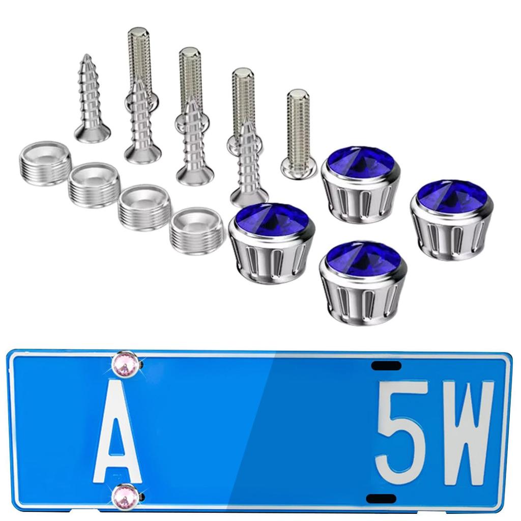 Car License Bolt Fastener Kit, Diamond Encrusted License Plate Frame