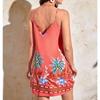 YYFS Women's Fashion Summer Spring Flower Pattern Print Sleeveless V-Neck Middle Waistline Casual Dresses