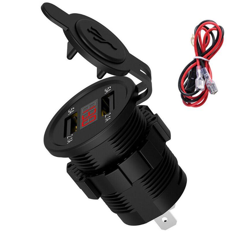 5 V 2,1 A wasserdichter Dual-Ports USB-Ladegerät Steckdosenadapter Stromspannungsanzeige Voltmeter für 12–24 V