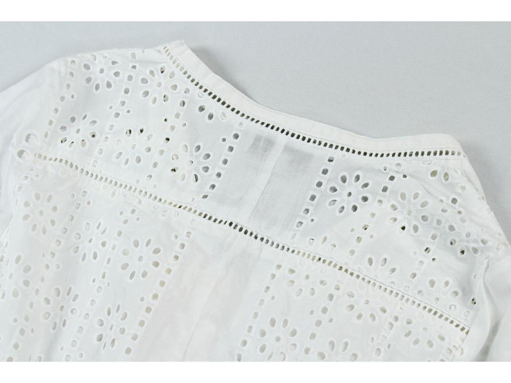 Spring/Summer 2025 Women's White Pure Cotton V-neck A-line Long Dress - F2075