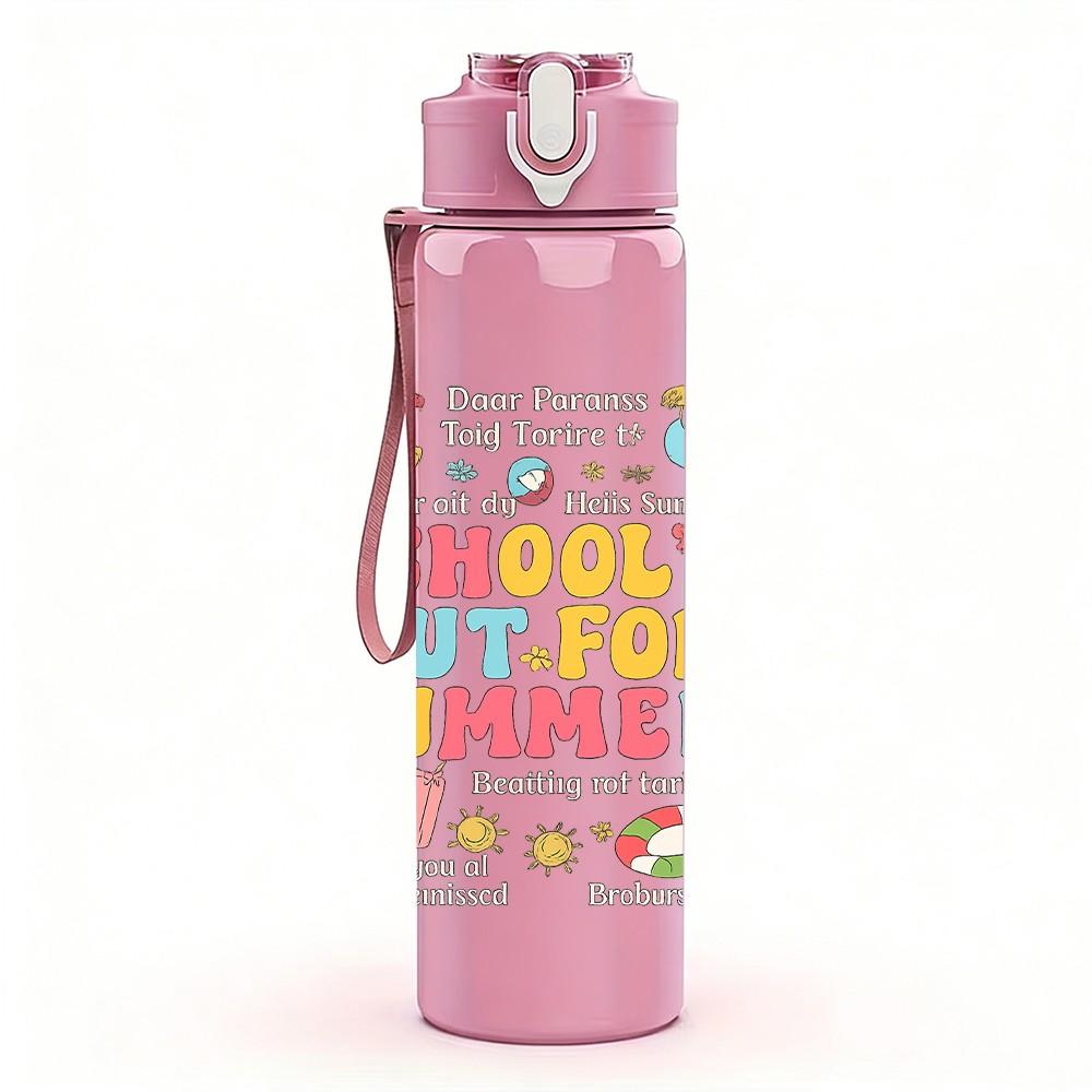 1PC School's Out For Summer Letter Print 750ml Color Plastic Sports Water Bottle Leakproof Flip Straw Lid Suitable for Sports Office Home Use