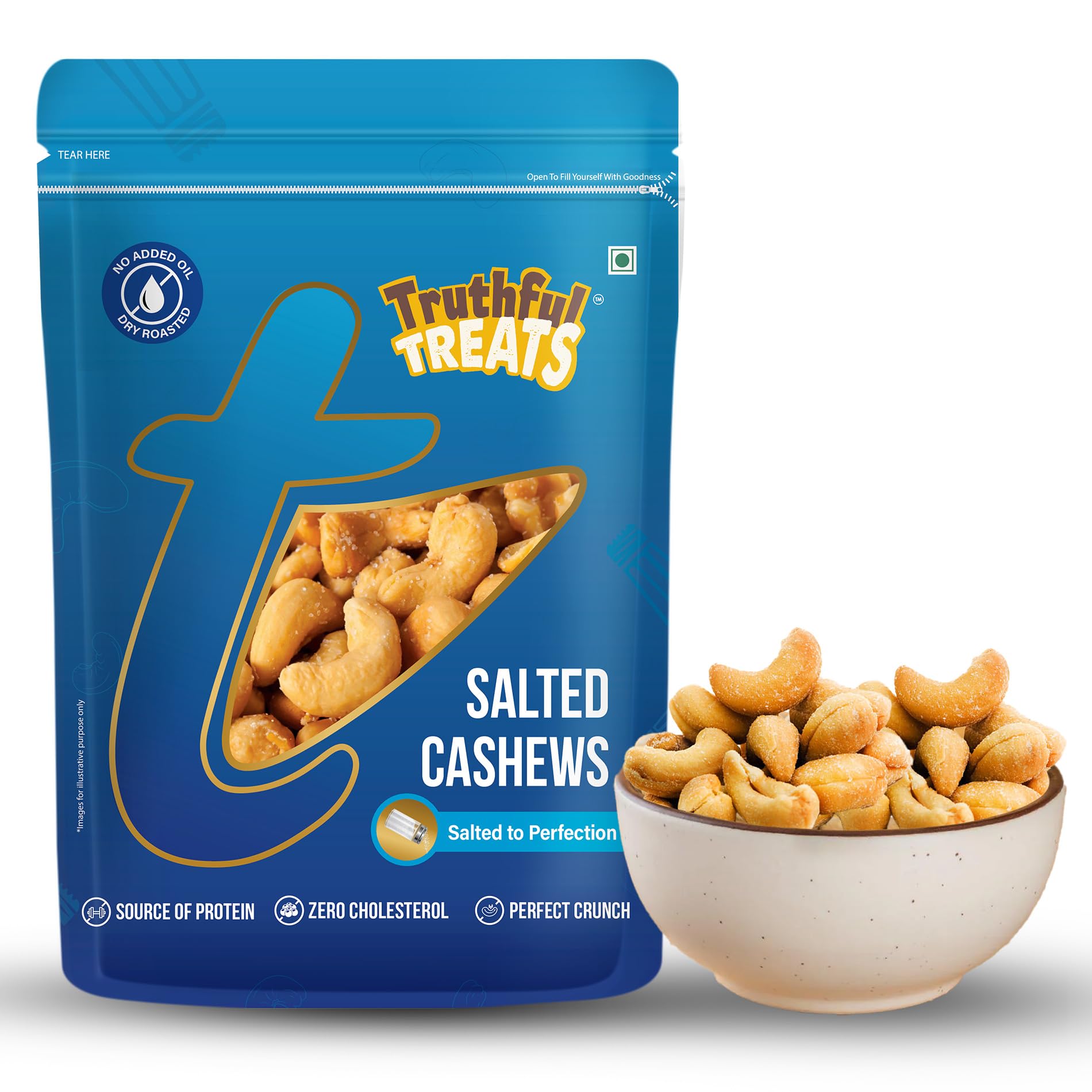 

Truthful Treats Salted Cashews 160g | Dry Roasted Whole Kaju Nuts | Lightly Seasoned Crunchy Cashews for Daily Snacking, Office Breaks,Travel & O