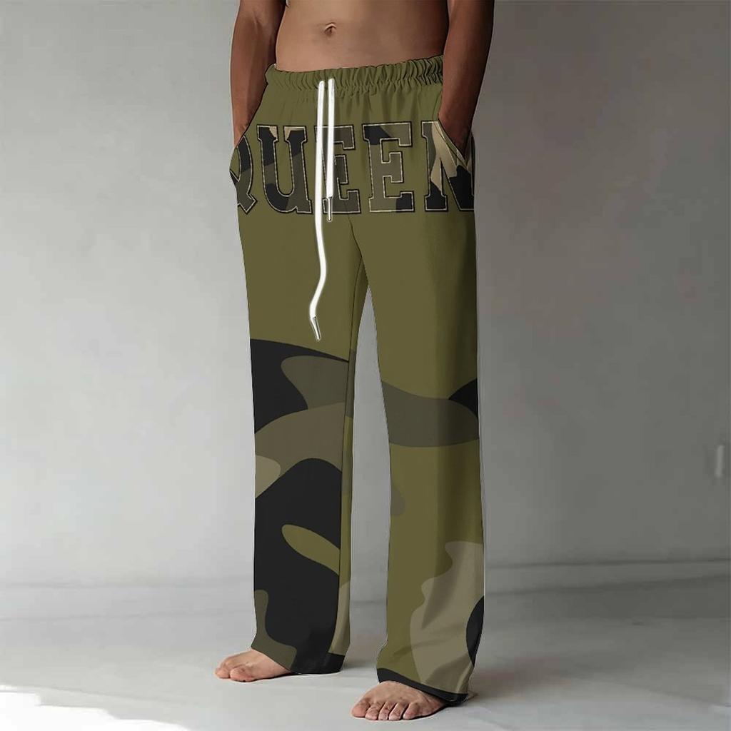 Men's Loose Casual Solid Color  Trousers Camouflage Printed Straight Pants