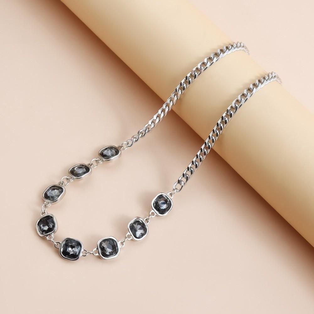 Simple Alloy Rhinestone Jewelry Square Black Necklace Earrings Hand Chain Geometric Women's Fashion Jewelry Bride