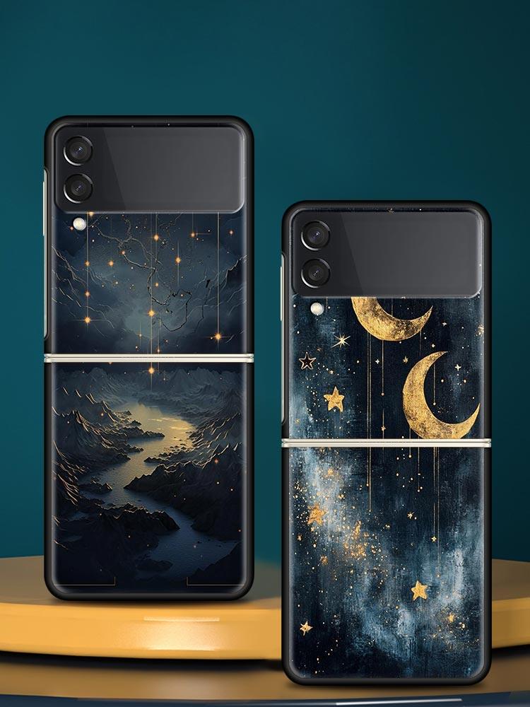 Fashion Starry Sky Stars Hard PC Phone Case For Samsung Galaxy Z Flip 7 6 5 4 Black Cover For Galaxy Z Flip 3 Foldable Shell Bag