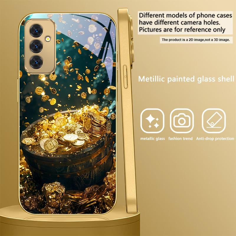 Large fragments of gold For Samsung A36 A35 A34 A33 A32 A31 A26 A25 A23 A22 A21s A73 A72 A71 A42 A56 13 Golden glass phone case