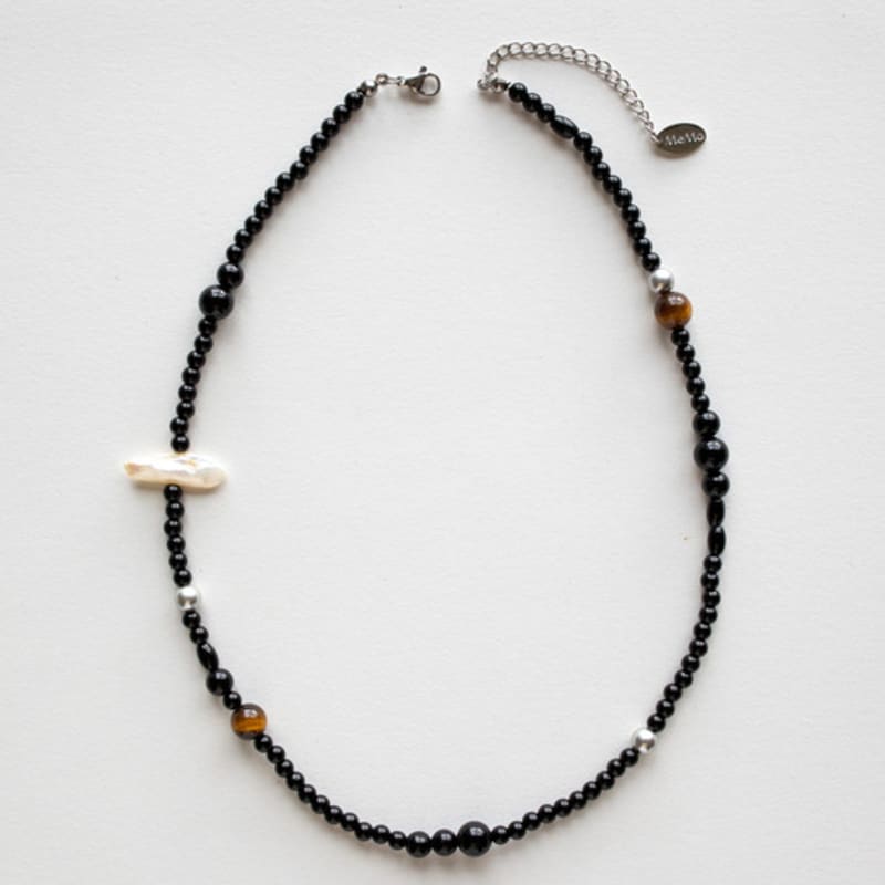 MERRYMOTIVE Black Onyx and Brown Gemstone Necklace