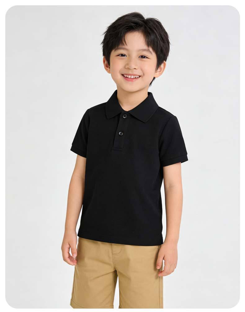 Boys' Pure Cotton Short-Sleeve Polo Shirt – 200g Collegiate Style Summer Sportswear
