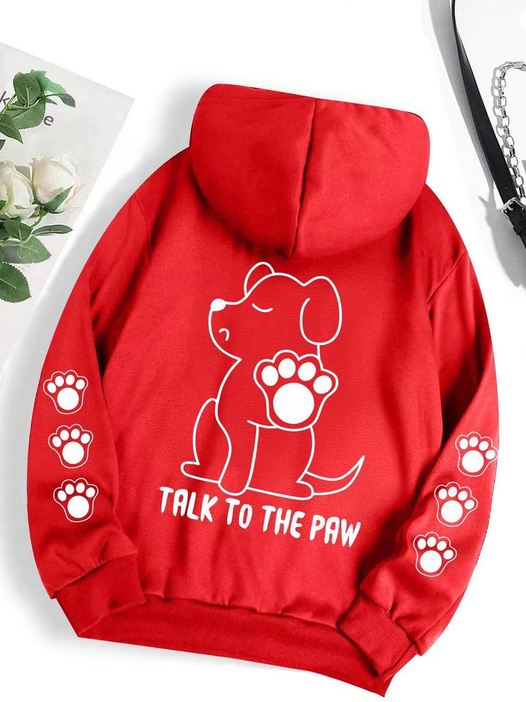 Latest and funny dog cartoon print hoodie for women, warm hoodie, fashion trend, loose and comfortable women's top for autumn