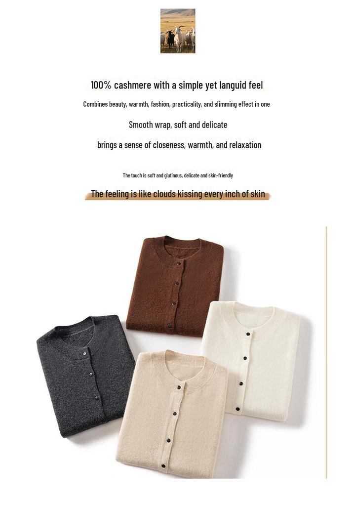 Pure Cashmere Single-Breasted Casual Cardigan Vest: Versatile Loose Solid Color Round Neck Knit Sweater for Autumn and Winter