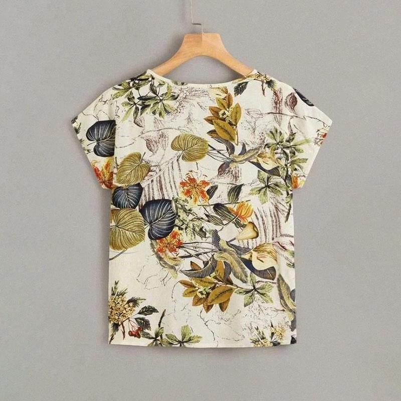 

ZANZEA Женская повседневная свободная блузка с круглым вырезом и коротким рукавом с принтом 5XL оранжевый