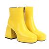Damen Chunky Heel Quadratische Spitze Kunstleder Stiefeletten Mit Seitenreißverschluss Wasserdichte Plateau Herbst Winter Mode