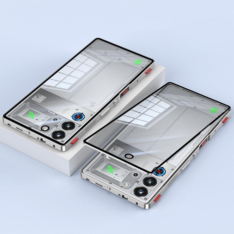 Funda para ZTE nubia Red Magic 10 Pro 5G Marco de Metal Cubierta Trasera de Cristal para Teléfono con Tecla de Hombro para Juegos