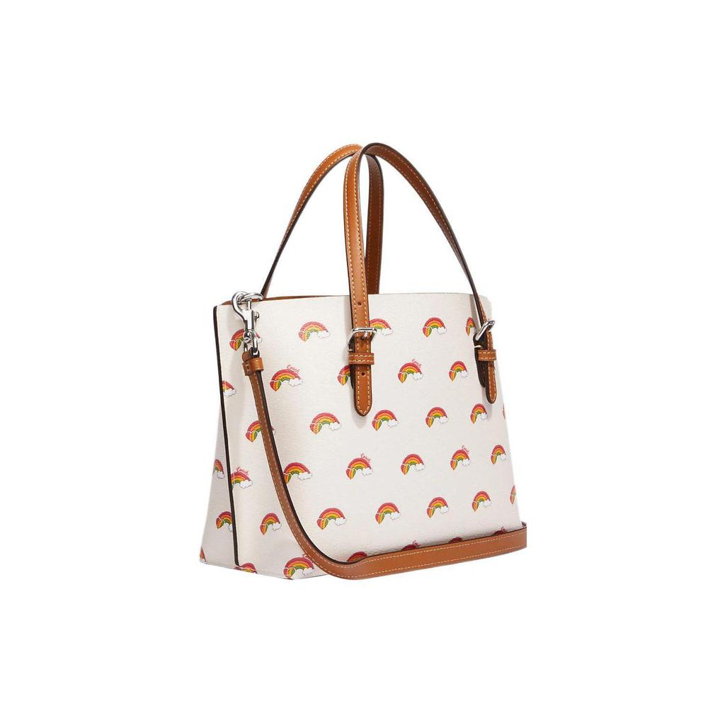 Coach Mollie Letter Logo Rainbow Pattern Print Zipper Closure Canvas With Leather Tote Bag Shopping Handbag Shoulder Crossbody Bag 25 CK373-SVCAH