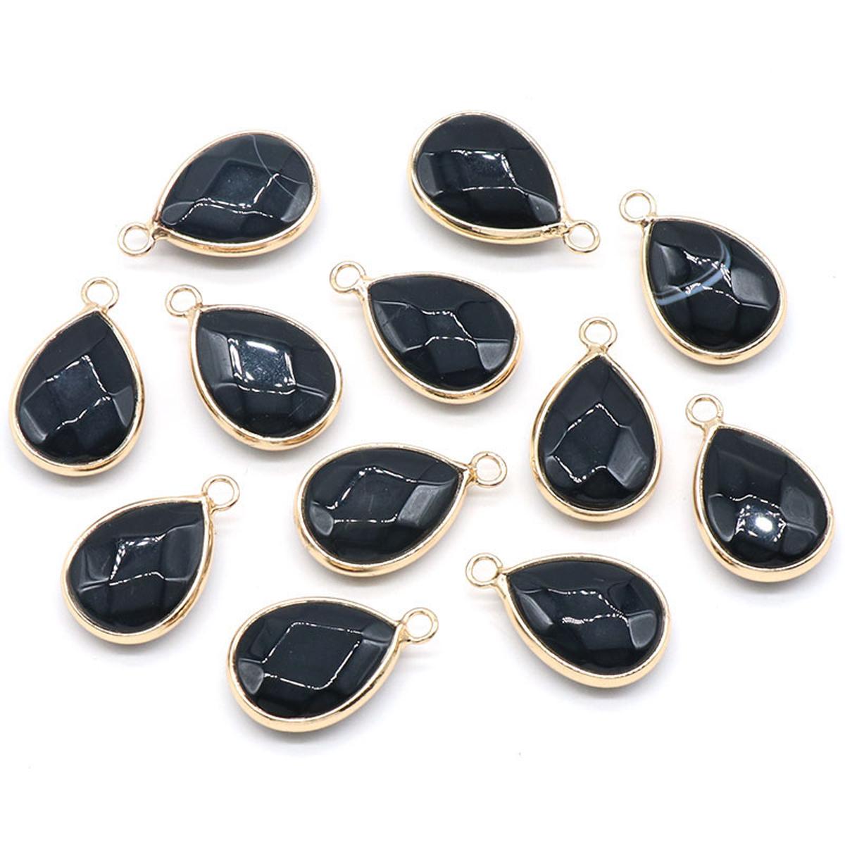 

Гранований натуральний золотий піщаний камінь Агат Кулон у формі краплі Біла бірюза Малахіт Онікс Підвіски для виготовлення ювелірних виробів Намисто своїми руками Аксесуари для сережок 1Pc/23x14mm-Black Agate
