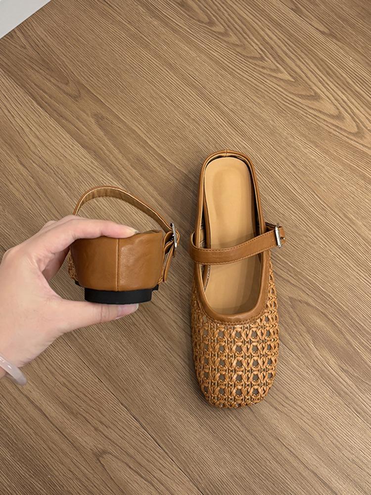 

Мягкая кожа~ внутренняя высота увеличивается полая голова сумки полушлепанцы женские летние для улицы плетеные мюли прохладные шлепанцы пляжная обувь 40 коричневый