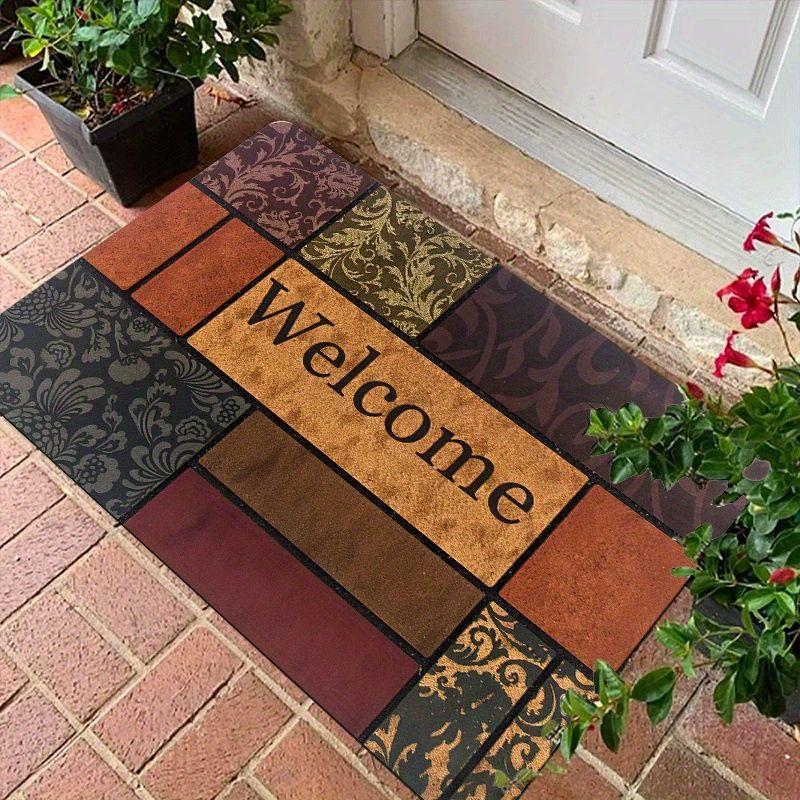 Tiled Stone Greeting Harvest Foliage Entry Rug Skid Resistant Entryway Mat Country Floor Pad Room Decor Accent Soft Cozy