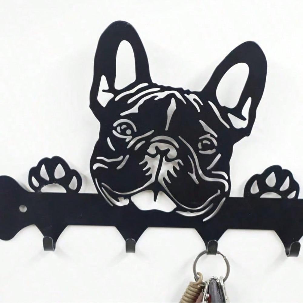 1 Pc Black Wrought Iron Dog-Shaped Key & Towel Rack - Premium Multi-Functional Wall-Mounted Home Organizer | Stylish Storage Solution With Metal