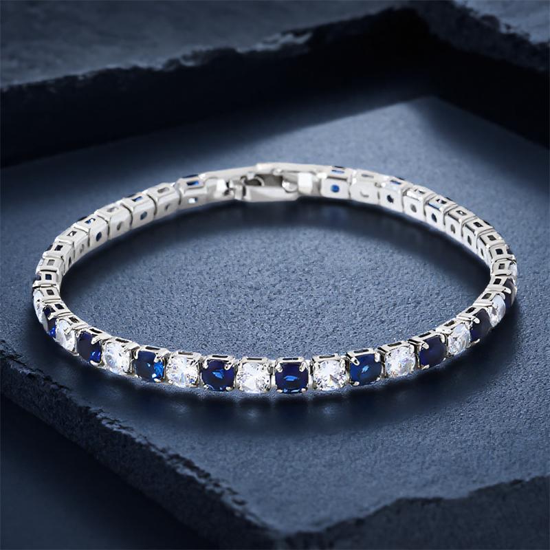 4mm Round Stone Blue Crystal White Zircon 17/19cm Bracelets for Women Vintage Silver Color Chains Bracelet Wedding Jewelry Gifts