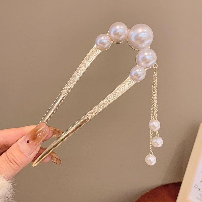 U-Shaped Fixed Hairpin with High-End Alloy Comb for Women's Updos - Ancient Style Four-Tooth Insert
