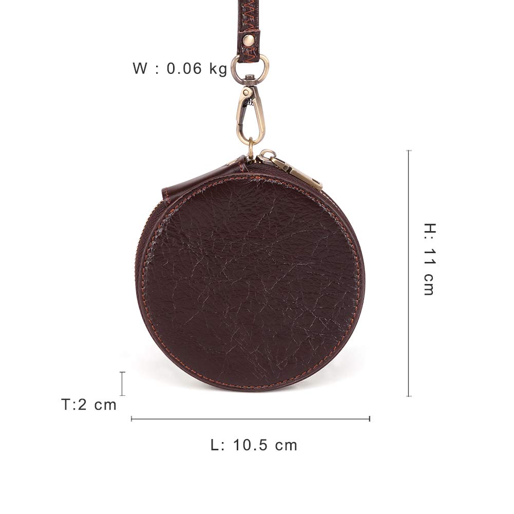 Women's Coin Purse, Genuine Leather Coin Purse, Round, Compact, Small Item Storage, Jewelry Bag (K058 Coffe)