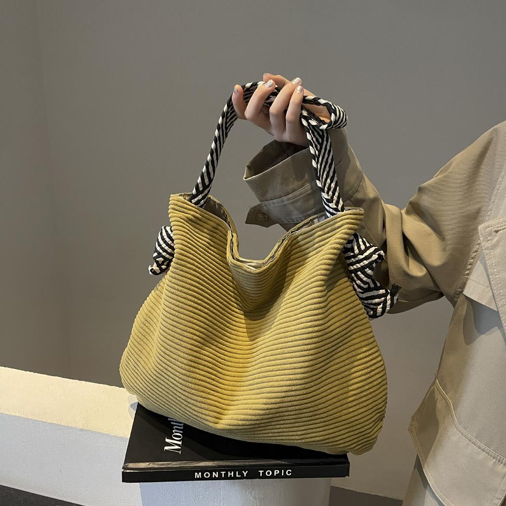 Casual Corduroy Hobo Shoulder Bag Minimalist Solid Color Handbag All-Match Retro Bag