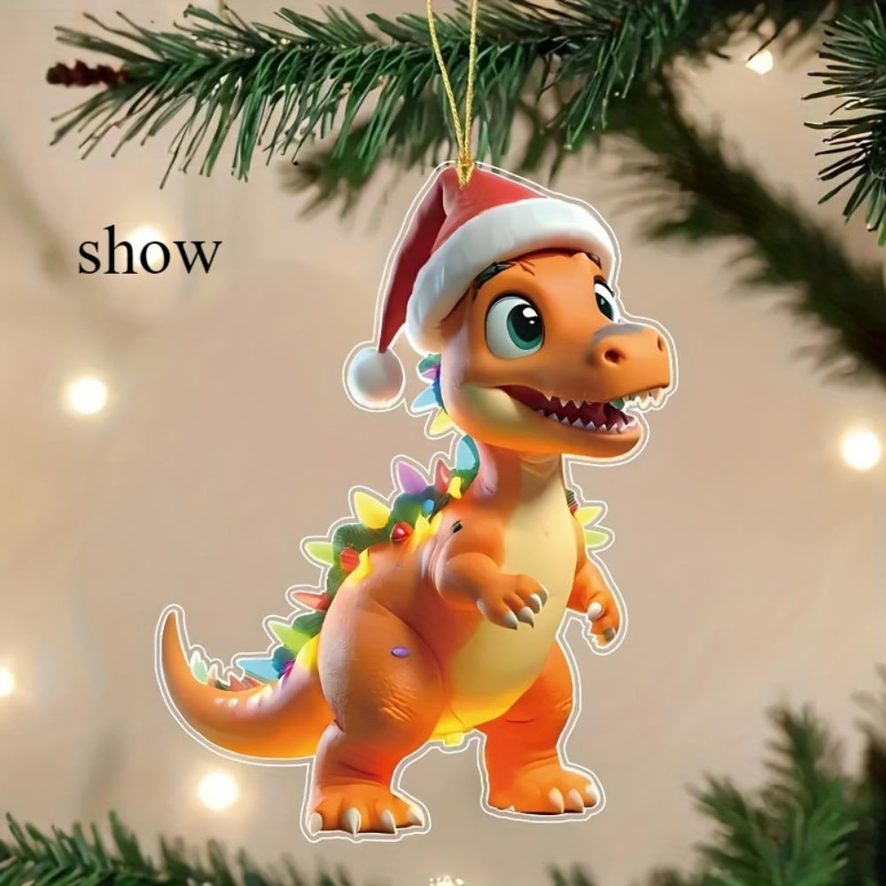 2-teilige Fantasy Dinosaurier Acryl Weihnachtsbaumschmuck Weihnachtsmütze - Feiertags-Feiertagsanhänger für Weihnachten und alle Anlässe