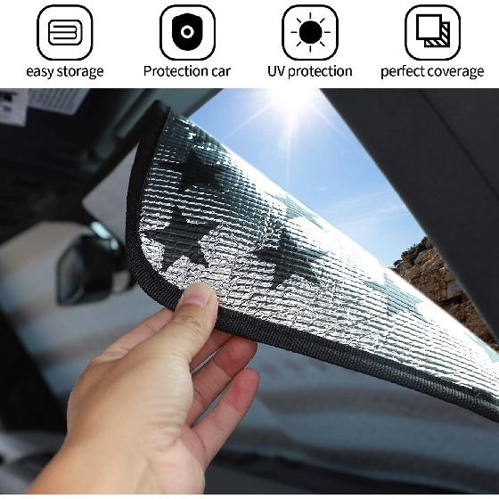 JWWY Windshield Sunshade Window Sun Shade for 2021-2025+ Ford Bronco Sport Accessories,Foldable Sun Shield Upgrade Reflective Polyester Cover Block
