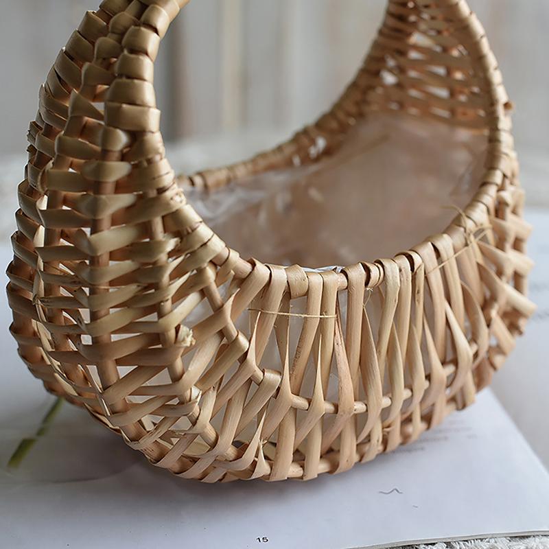 Small Flower Basket Willow Rattan Woven Basket Wicker Half Moon Storage