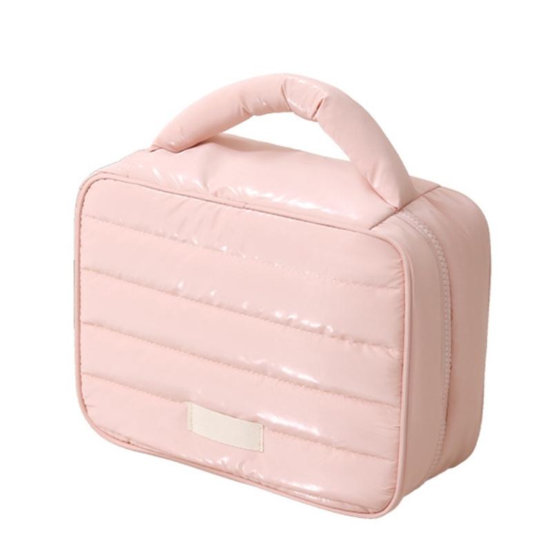 

Stylish Travel Makeup Bag For Women and Girls Puffer Cosmetic Bags Spacious Storage Organizer with Comfortable Handle розовый