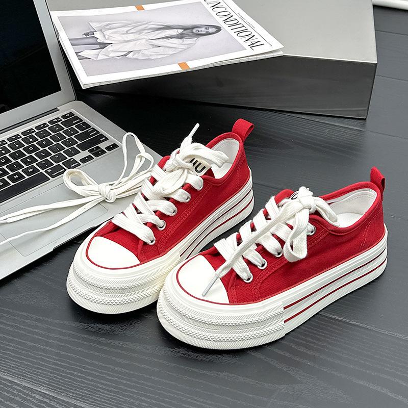 6 Blue and White Porcelain Summer Breathable Low-top Canvas Shoes, New Female Students Thick-soled Breathable Casual Board Shoes