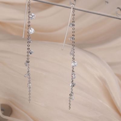 Super Fairy Long Crystal Tassel Earlines with Temperament, Light Luxury Banquet Earrings Make You Look Thin