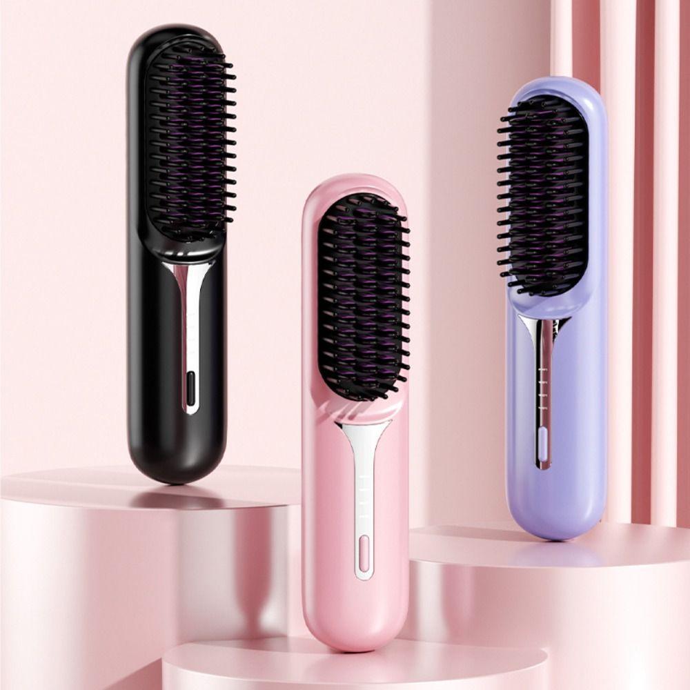 Negative Ions Portable Hair Comb USB Charging Hair Straightener Brush Heating Comb  Gift Women
