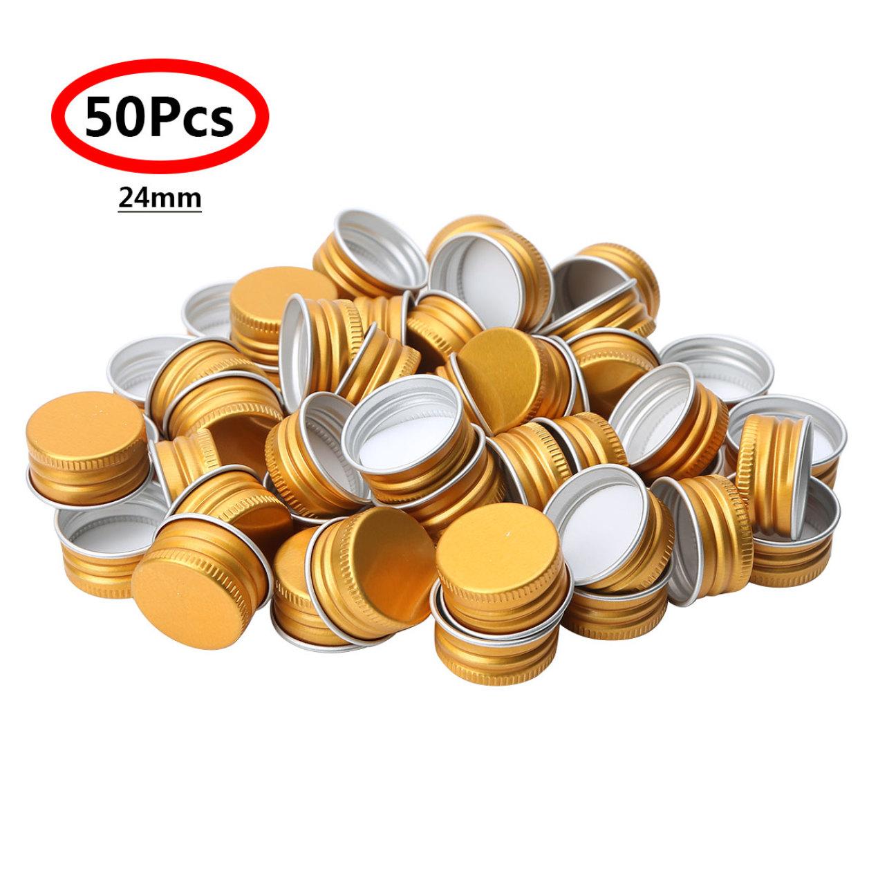 

Упаковка из 50 небольших сплошных алюминиевых колпачков с резьбой, сменных крышек 24mm золотой