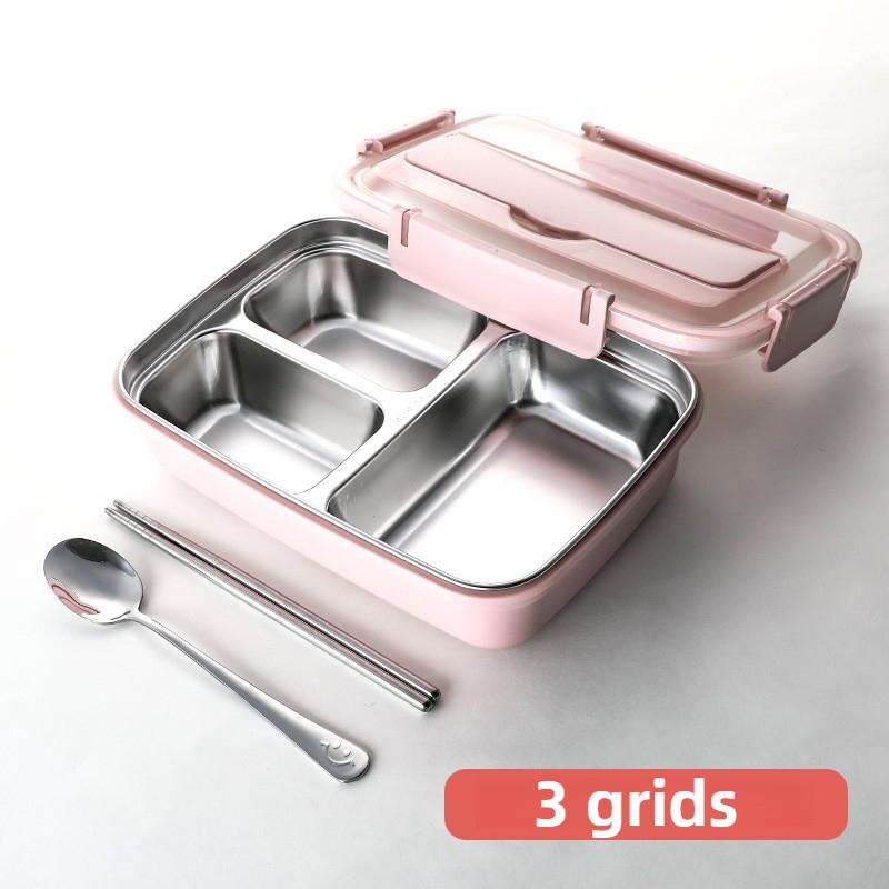 Easy-Clean Container For Students & Office Workers,Leak-Proof Stainless Steel Lunch Box With 3/4 Compartments - Durable