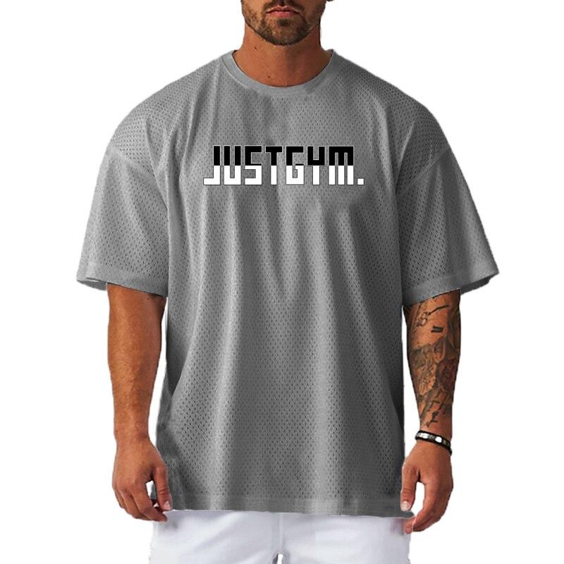 Muscleguys Pánská sportovní trička na kulturistiku s krátkým rukávem, letní volná síťovaná tílka, kulatý výstřih, potisk, poloviční rukáv, grafická trička