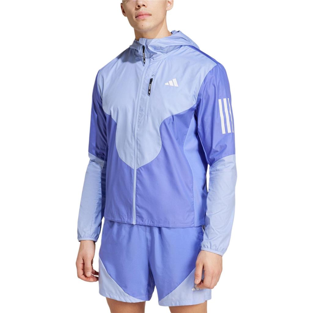 adidas Aeroready Fw24 Own The Run Logo Giacca Atletica con Cappuccio Manica Lunga Slim Fit Uomo Giacca Azzurro IV7672