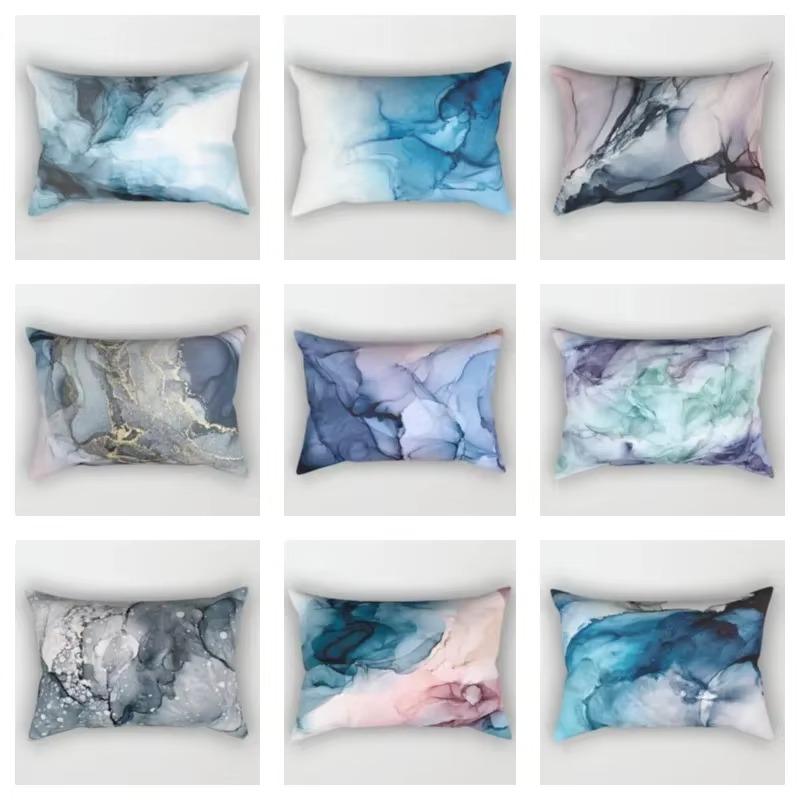 30X50cm Watercolor Stripe Chinese Style Pattern Printing Decorative Living Room Home Furnishing Polyester Rectangular Pillowcase