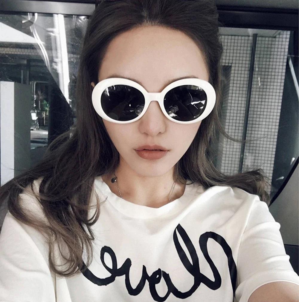 New Retro Large Frame Glasses Women Oval Sunglasses Ladies Trendy Vintage Goggle Women'S White Black Eyewear Uv400
