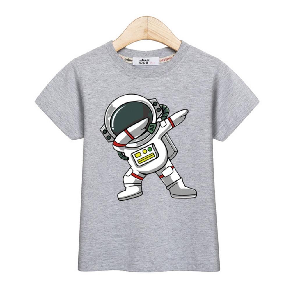 New Children Summer Tops Astronaut Cartoon T-shirt Baby Boys Short Sleeves Shirt 3-14T US Size Clothing
