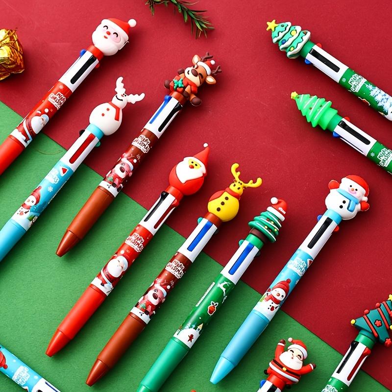 16pcs Christmas Four-color Ballpoint Pens, Santa Claus Decorations, Colorful Christmas Birthday Gifts, Fun Ballpoint Pens