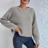 Women's Fashion Casual Crewed Neck Pullover Long-Sleeve Bolded Knit Sweater Top