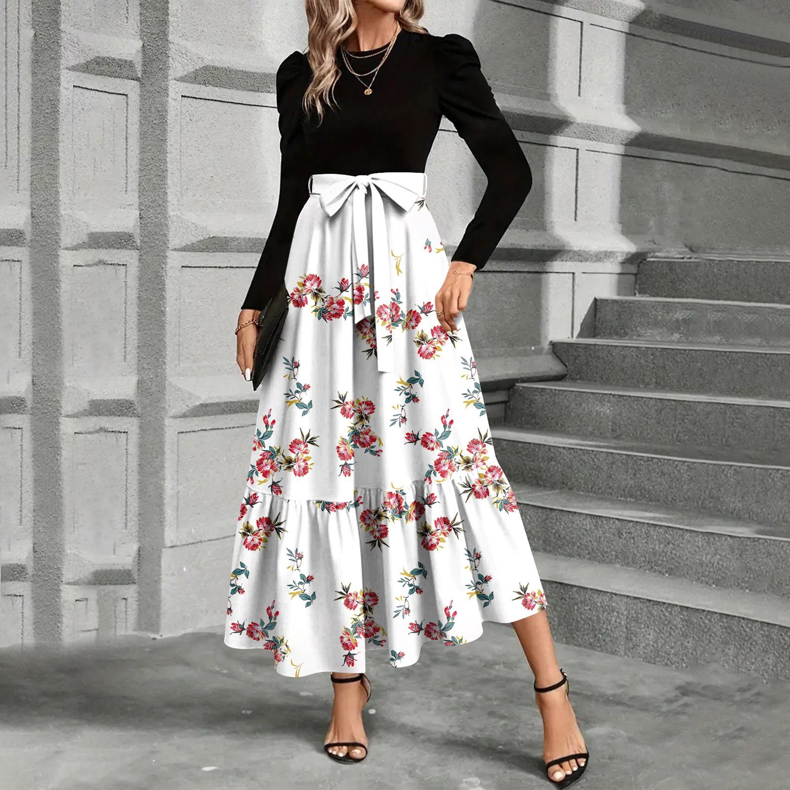 

Женское платье с цветочным принтом и высокой талией, модное и элегантное L белый